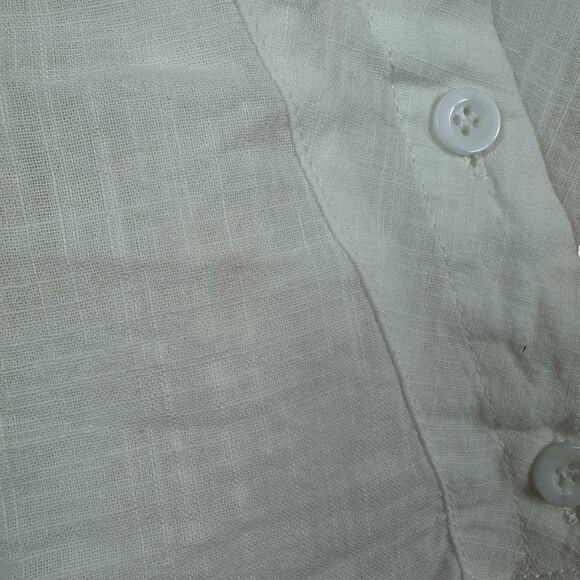 O-nelue White 100% Cotton 3/4 Sleeve Collared Asymmetrical Button Up Size L - Picture 3 of 9